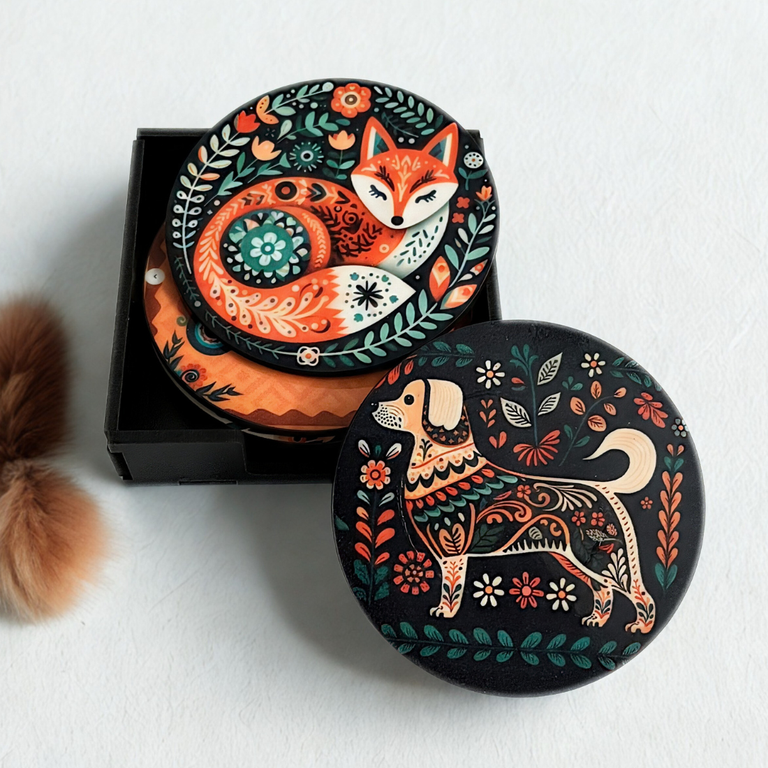 Fruits MDF Printed Coasters Set of 6 with Holder | Waterproof & Durable