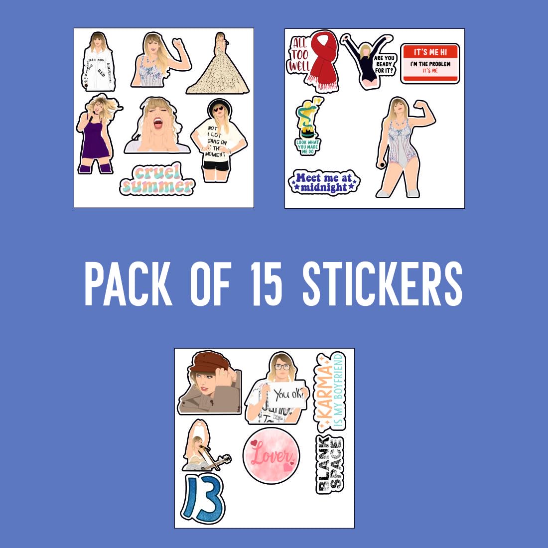 Taylor Swift Vinyl Waterproof Sticker (pack of 15).