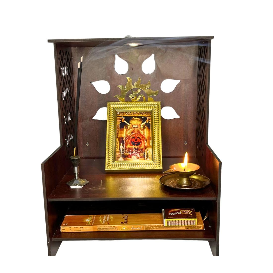 Wooden Temple for Home | Office Pooja Mandir | Pooja Mandir for Home with LED Spot | Wooden Devghar for Home and Office - (Size H-18 W- 11 L-15).