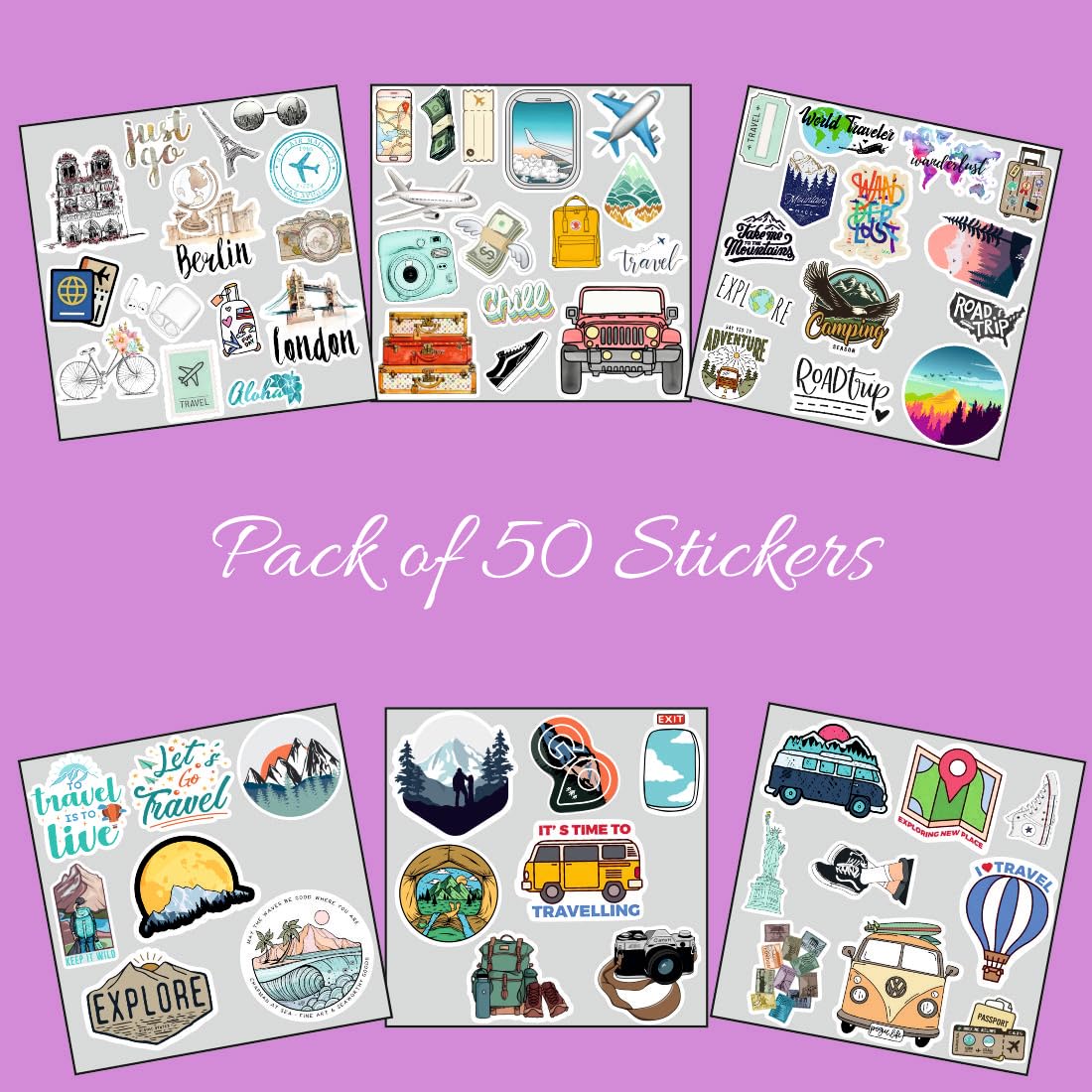 Travel Vinyl Waterproof Sticker (pack of 50).