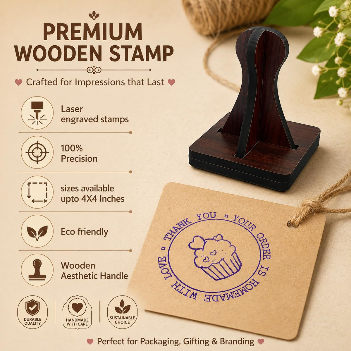 Zesta Your Order Is Handmade with Love wooden rubber stamp with black inkpad - image 3