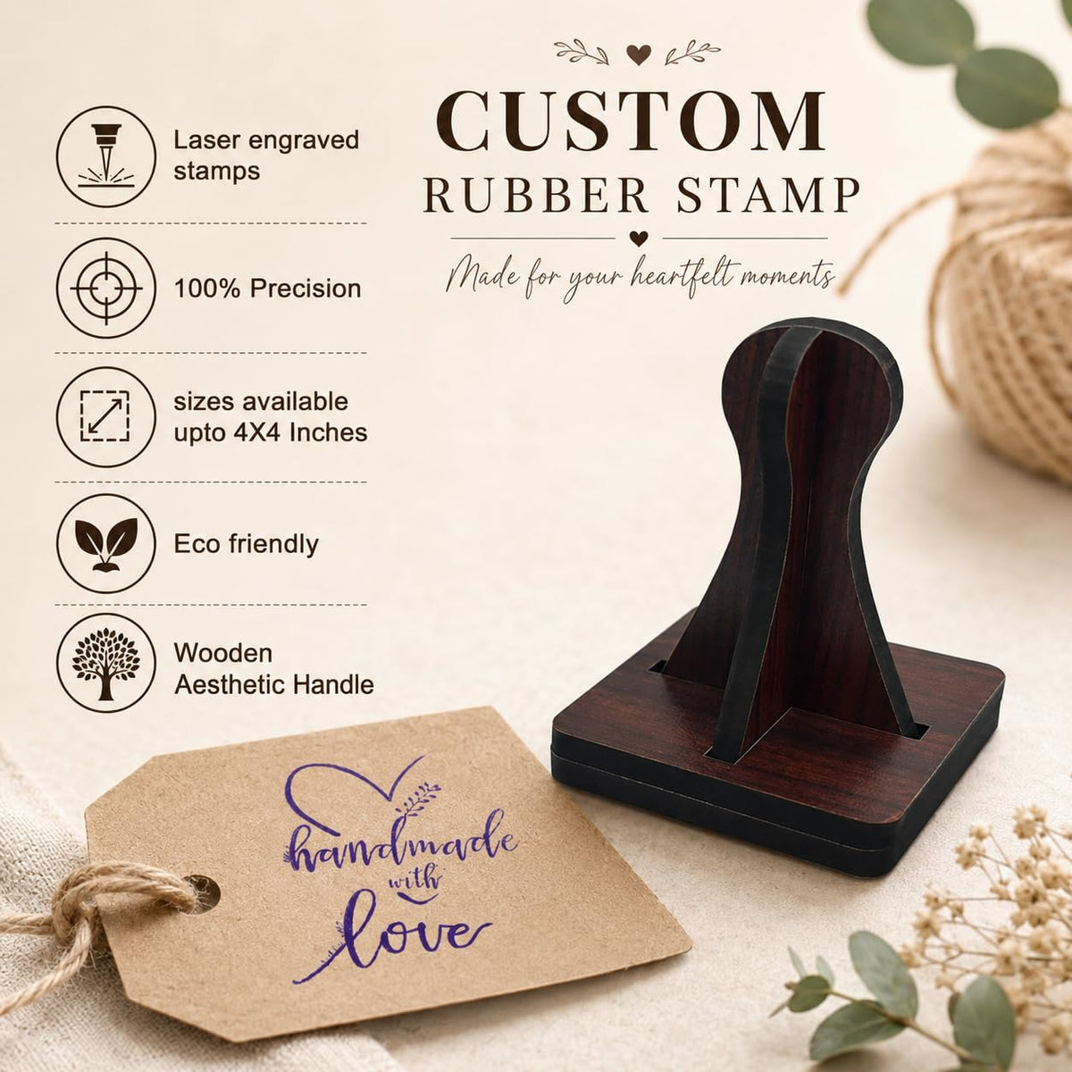 Zesta Handmade with Love wooden rubber stamp with black inkpad - image 3