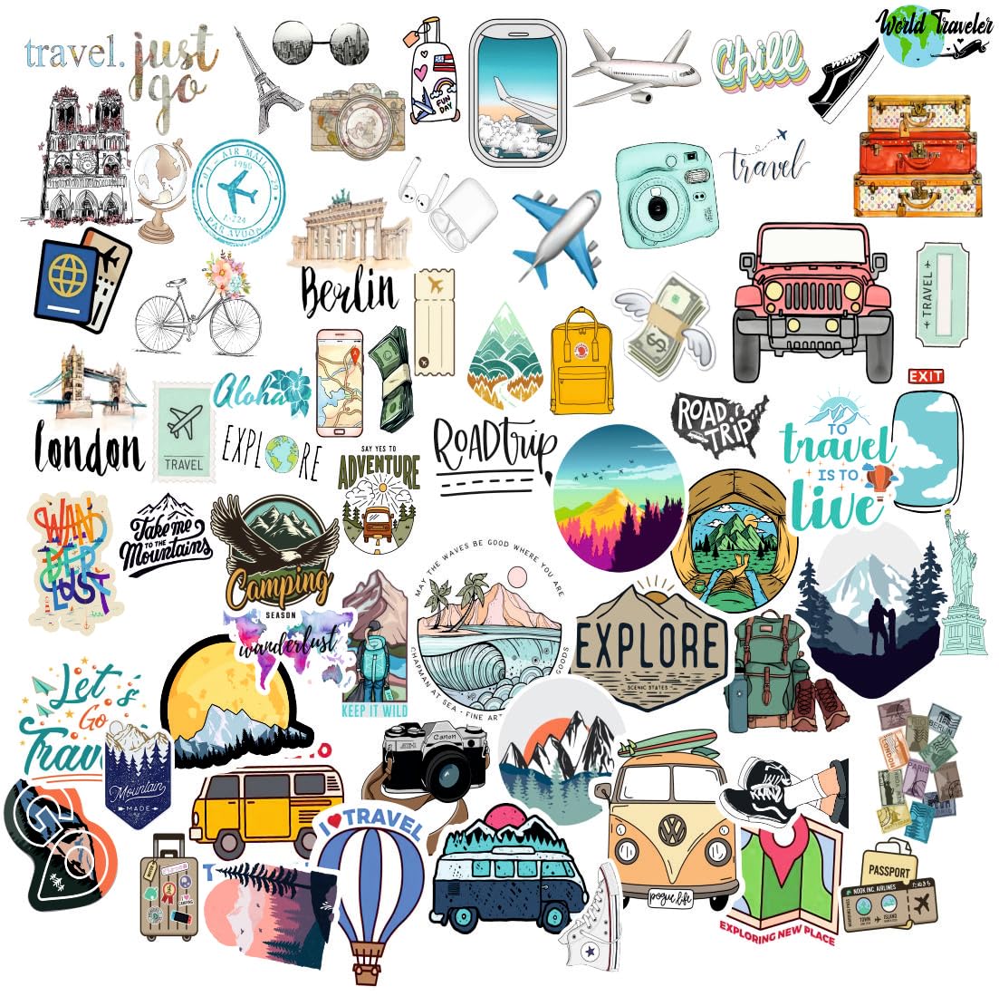 Travel Vinyl Waterproof Sticker (pack of 50).