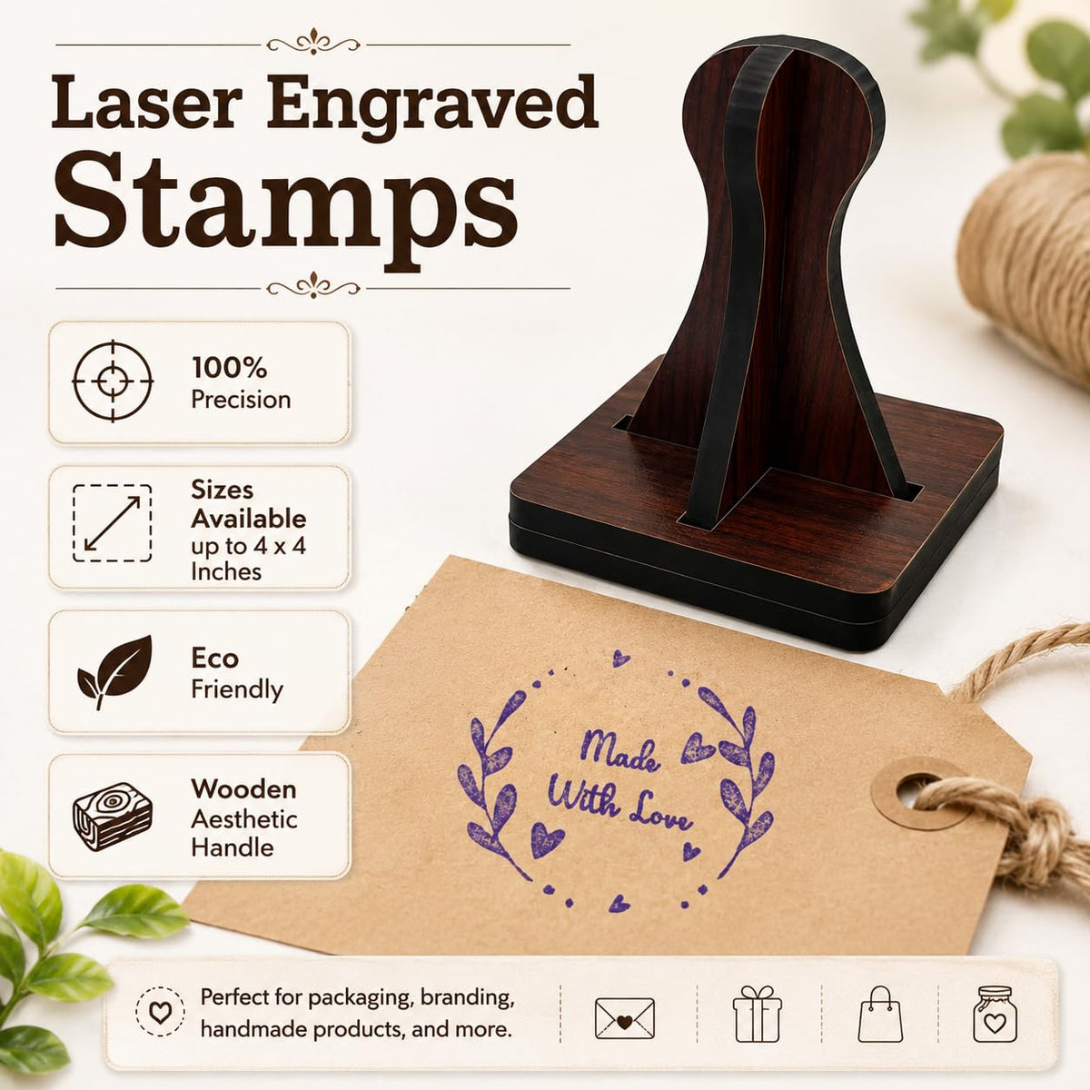 Zesta Lovingly Made by Hand wooden rubber stamp with black inkpad - image 3