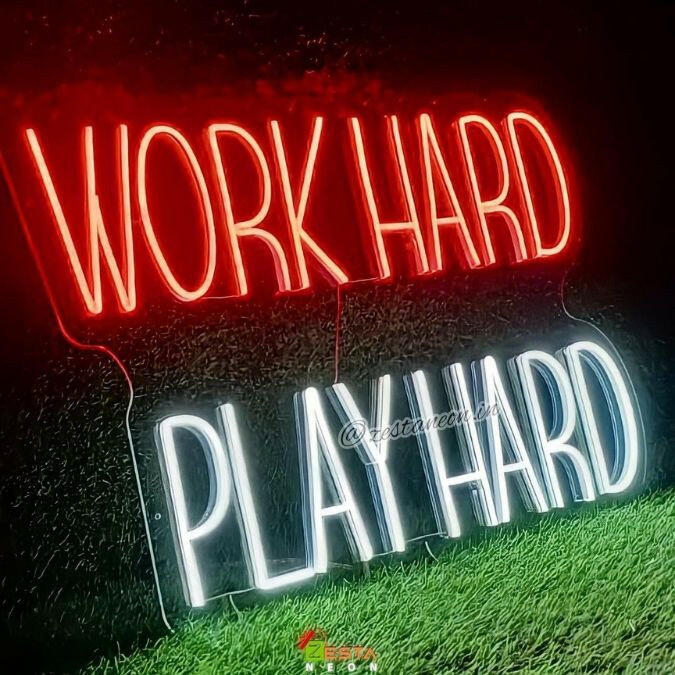 Work Hard, Play Hard Neon Sign for Bedroom.