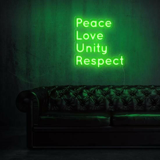 Peace Love Unity Respect Neon Sign Board.