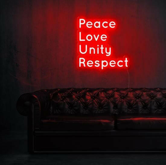Peace Love Unity Respect Neon Sign Board.
