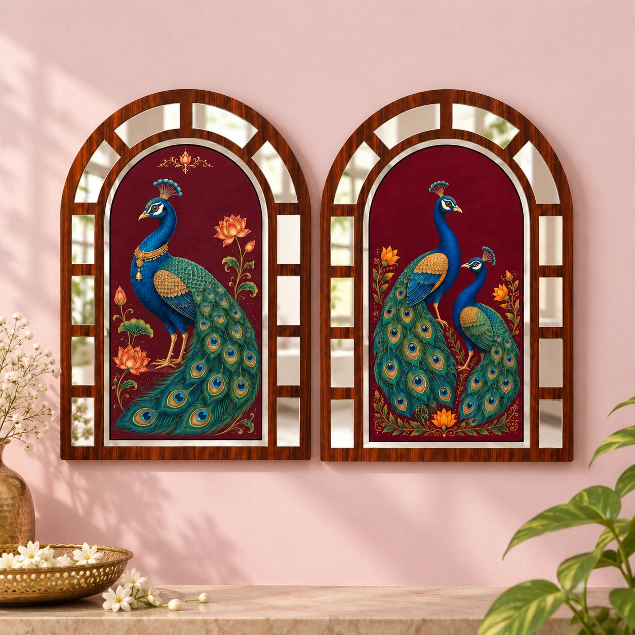 Peacock jharokha mirror wall decor