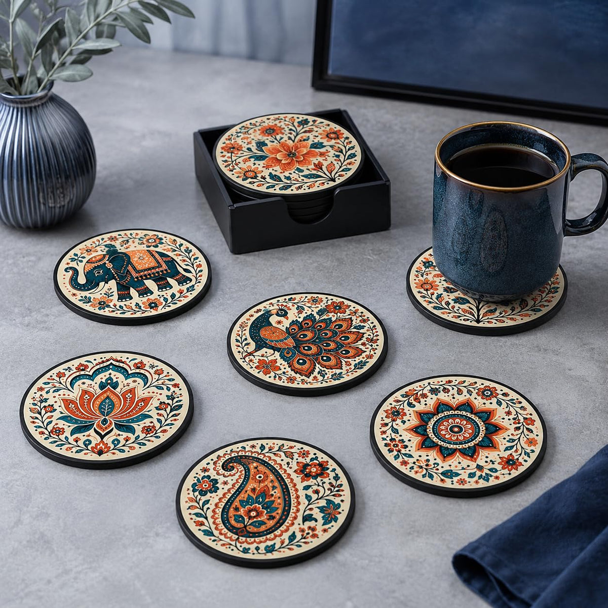 Zesta Abstract 2 Wooden Coasters – Set of 6 – image 1
