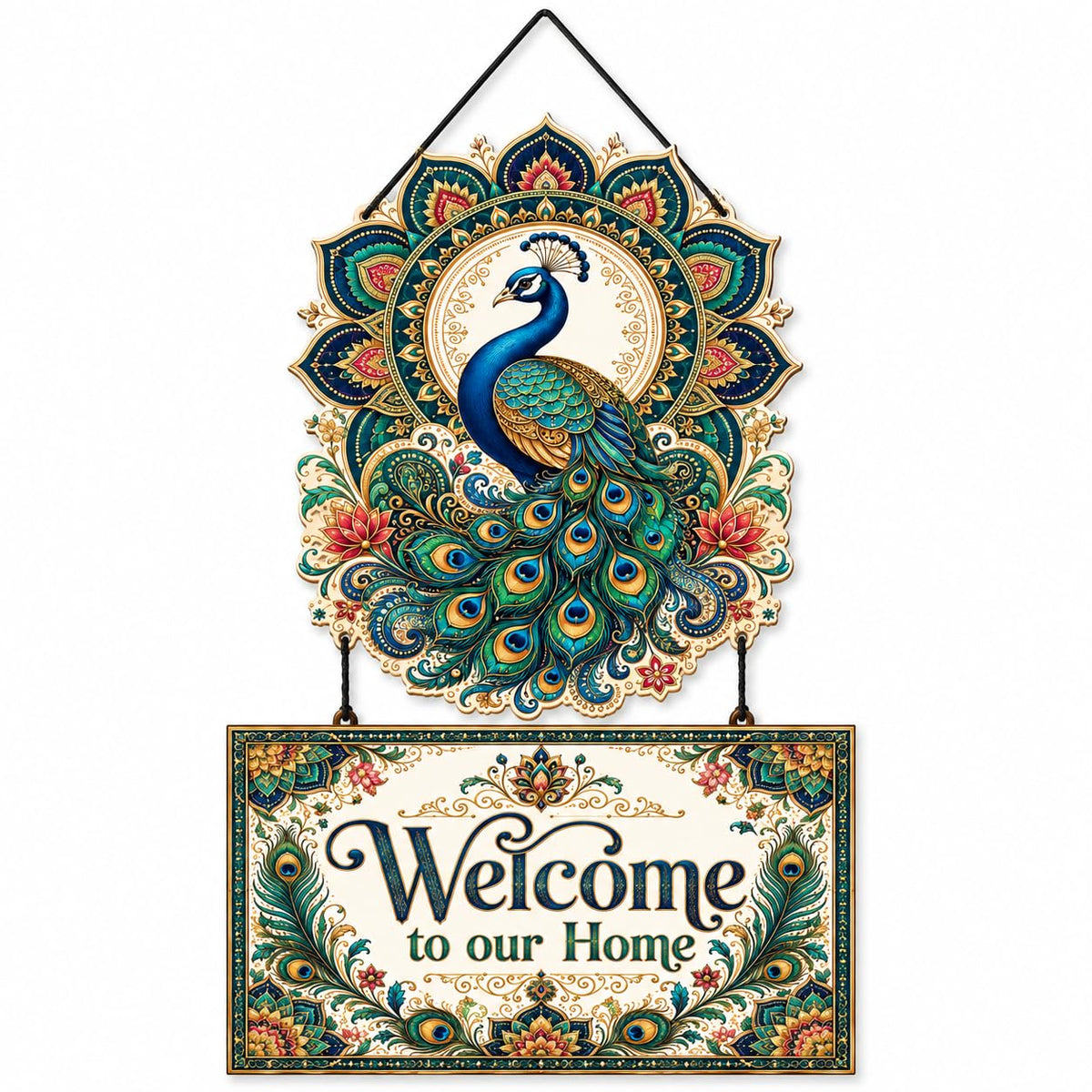 Zesta Welcome To Our Home – Peacock MDF wooden wall hanging - image 1