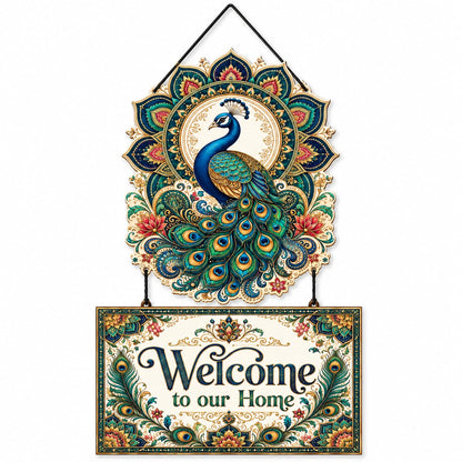 Zesta Welcome To Our Home – Peacock MDF wooden wall hanging - image 1