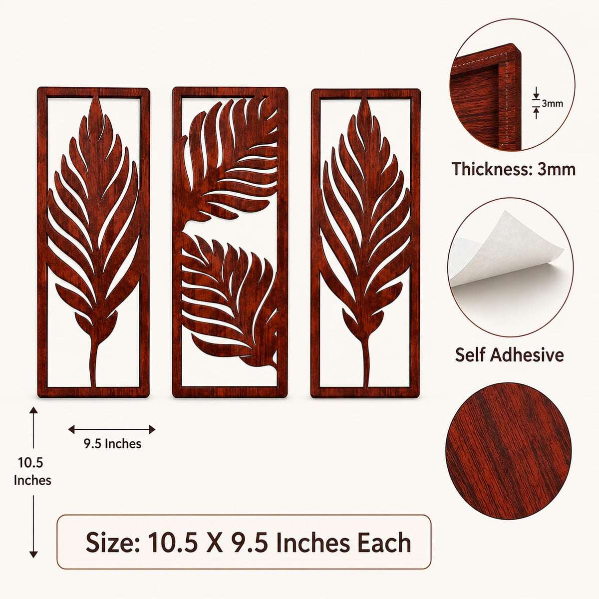 Zesta Brown Leaves MDF wooden wall hanging - image 2