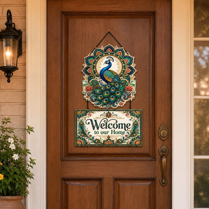Zesta Welcome To Our Home – Peacock MDF wooden wall hanging - image 2
