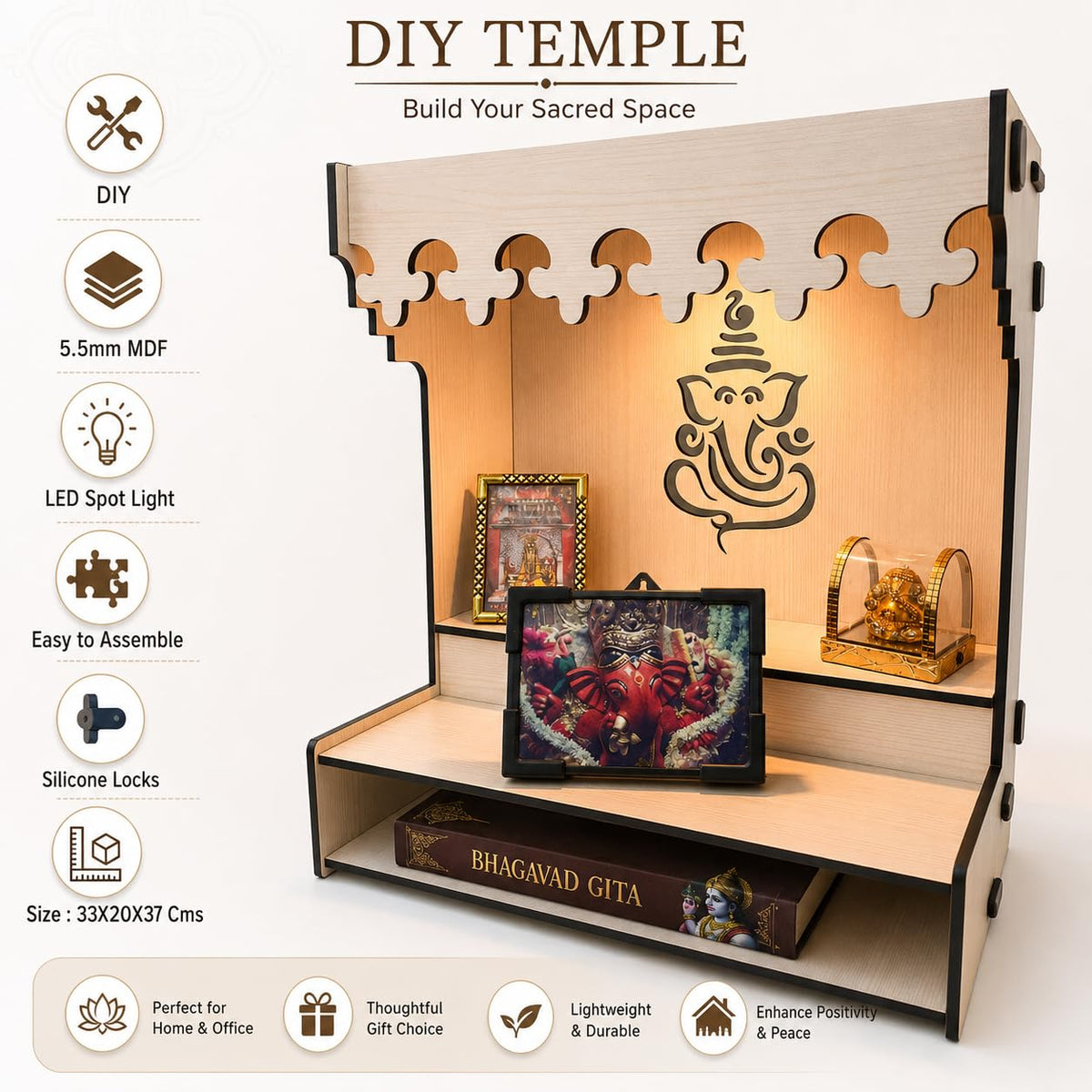 Zesta White Temple DIY Wooden Mandir – image 3