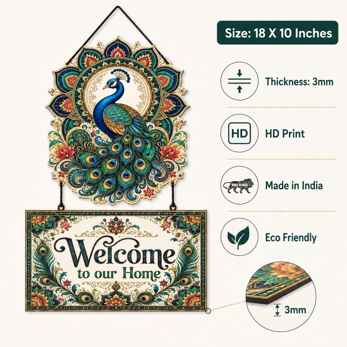 Zesta Welcome To Our Home – Peacock MDF wooden wall hanging - image 3