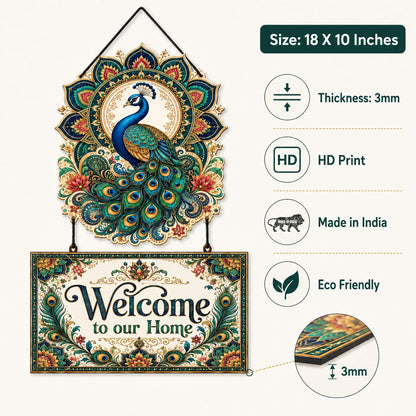 Zesta Welcome To Our Home – Peacock MDF wooden wall hanging - image 3