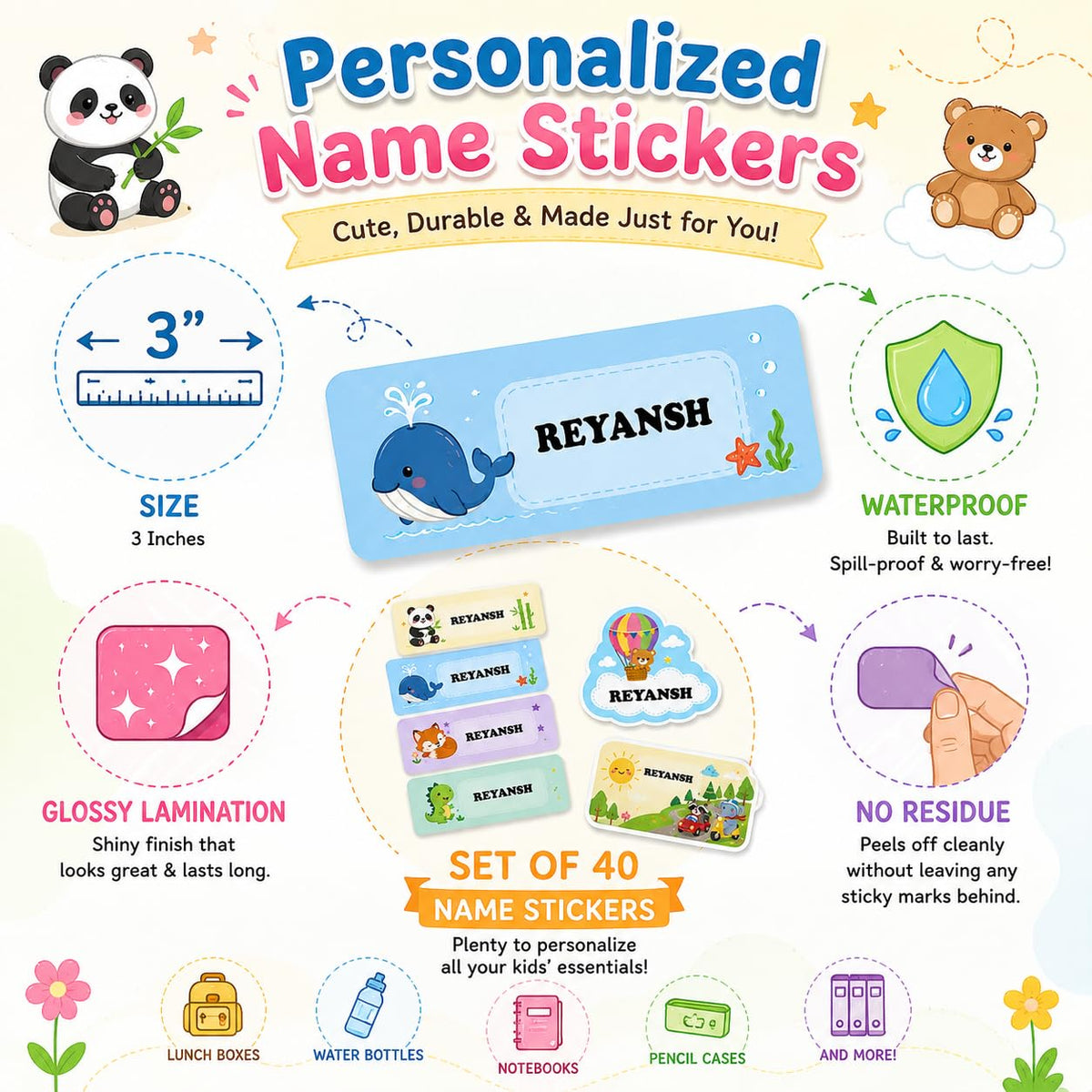 Zesta anime personalised name stickers for kids, pack of 40 - image 4