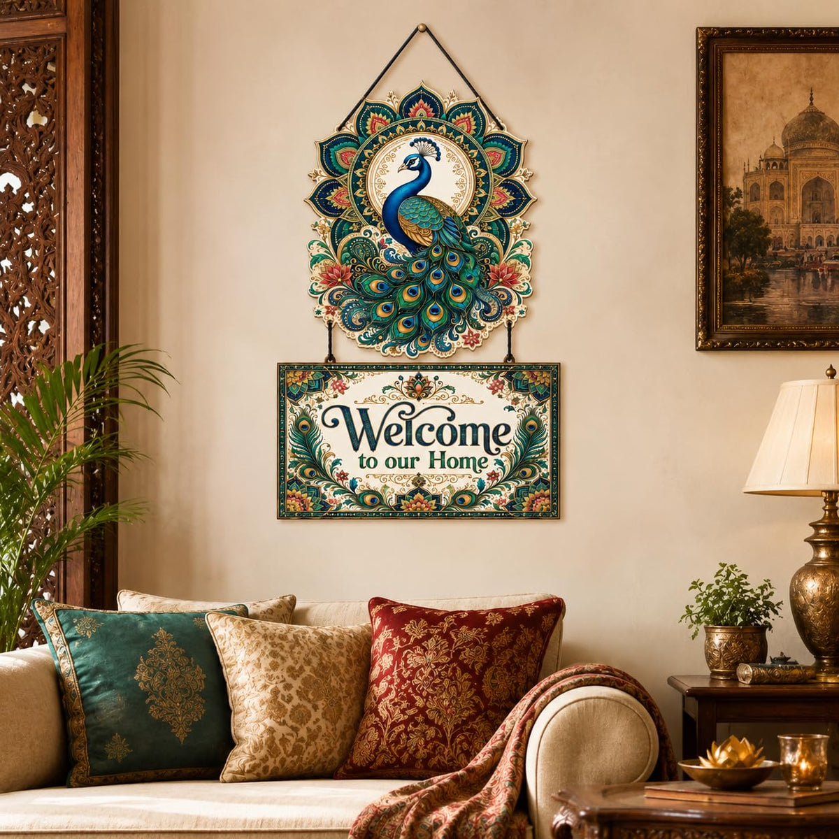 Zesta Welcome To Our Home – Peacock MDF wooden wall hanging - image 4