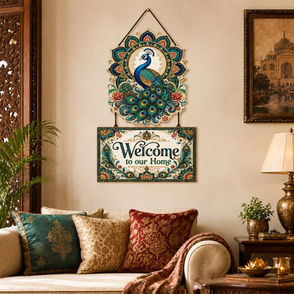 Zesta Welcome To Our Home – Peacock MDF wooden wall hanging - image 4