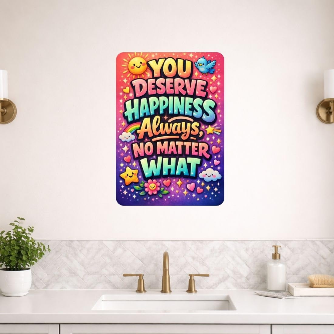 Zesta You Deserve Happiness self-adhesive MDF wooden wall hanging - image 6