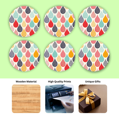 Water Drops MDF Printed Coasters Set of 6 with Holder | Waterproof & Durable