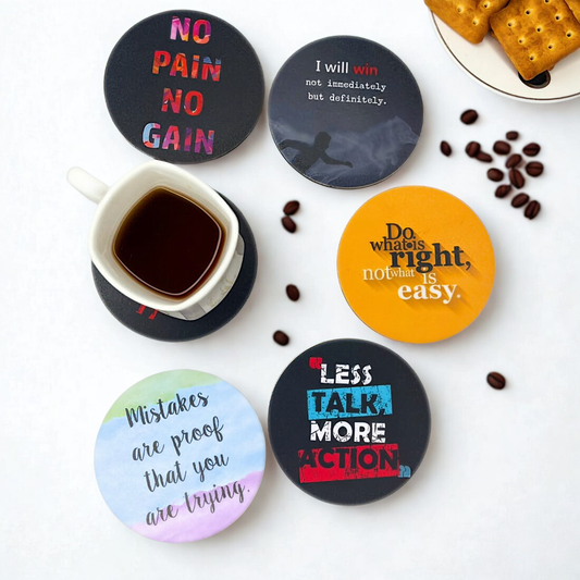 Motivation MDF Printed Coasters Set of 6 with Holder | Waterproof & Durable