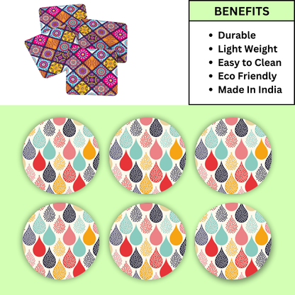 Water Drops MDF Printed Coasters Set of 6 with Holder | Waterproof & Durable