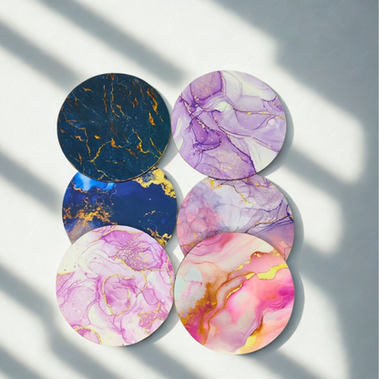 Marble MDF Printed Coasters Set of 6 with Holder | Waterproof & Durable