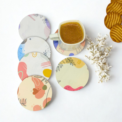 Abstract MDF Printed Coasters Set of 6 with Holder | Waterproof & Durable