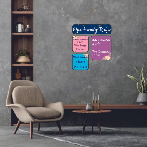 Our Family Rules MDF Wall Decor.