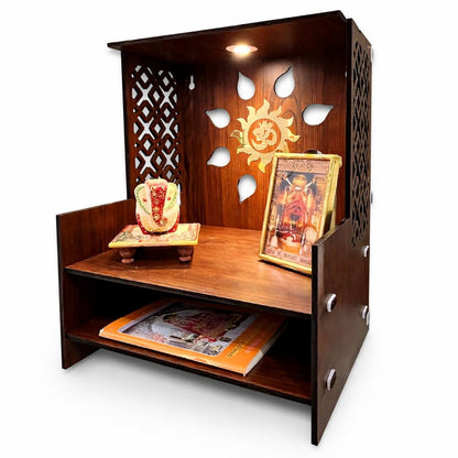 Wooden Temple for Home | Office Pooja Mandir | Pooja Mandir for Home with LED Spot | Wooden Devghar for Home and Office - (Size H-18 W- 11 L-15)
