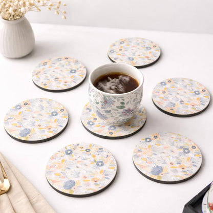 Pastel Blue MDF Printed Coasters Set of 6 with Holder | Waterproof & Durable
