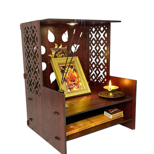 Wooden Temple for Home | Office Pooja Mandir | Pooja Mandir for Home with LED Spot | Wooden Devghar for Home and Office - (Size H-18 W- 11 L-15).
