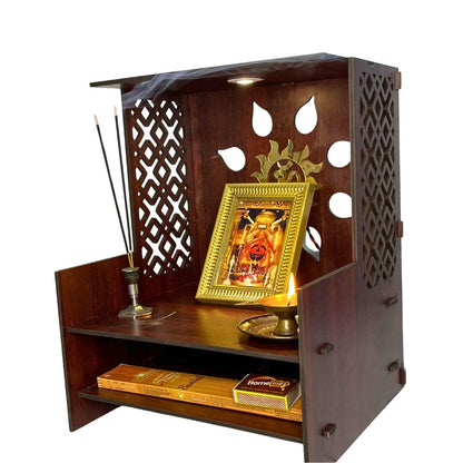 Wooden Temple for Home | Office Pooja Mandir | Pooja Mandir for Home with LED Spot | Wooden Devghar for Home and Office - (Size H-18 W- 11 L-15).