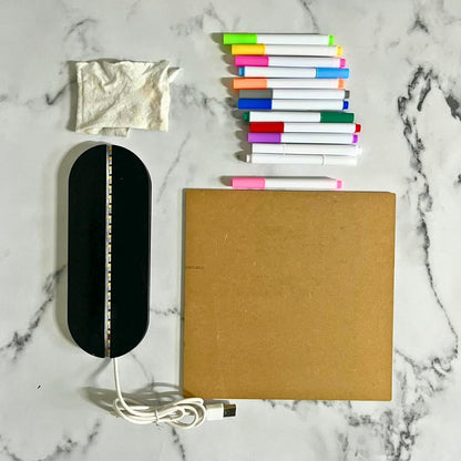 Rewritable Acrylic LED Message Board with Stand | USB Powered Doodle Writing Light Board with 11 Markers