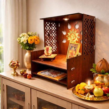 Wooden Temple for Home | Office Pooja Mandir | Pooja Mandir for Home with LED Spot | Wooden Devghar for Home and Office - (Size H-18 W- 11 L-15)
