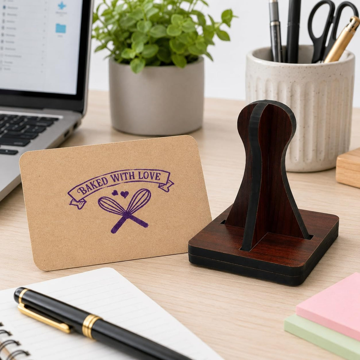Zesta Baked with Love – Design 1 wooden rubber stamp with black inkpad - image 1