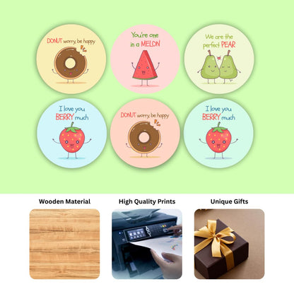 Fruits MDF Printed Coasters Set of 6 with Holder | Waterproof & Durable