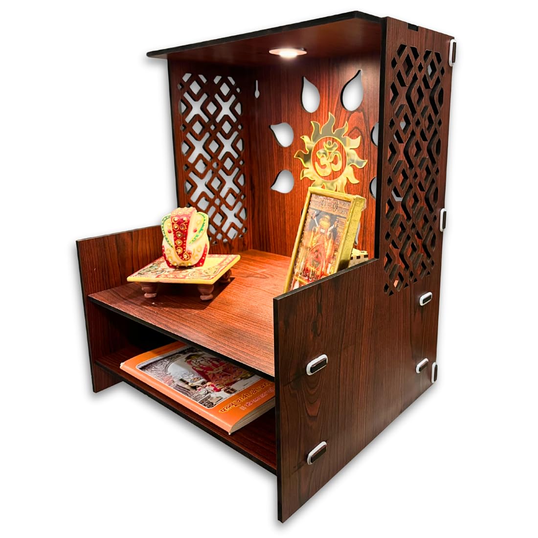 Wooden Temple for Home | Office Pooja Mandir | Pooja Mandir for Home with LED Spot | Wooden Devghar for Home and Office - (Size H-18 W- 11 L-15)