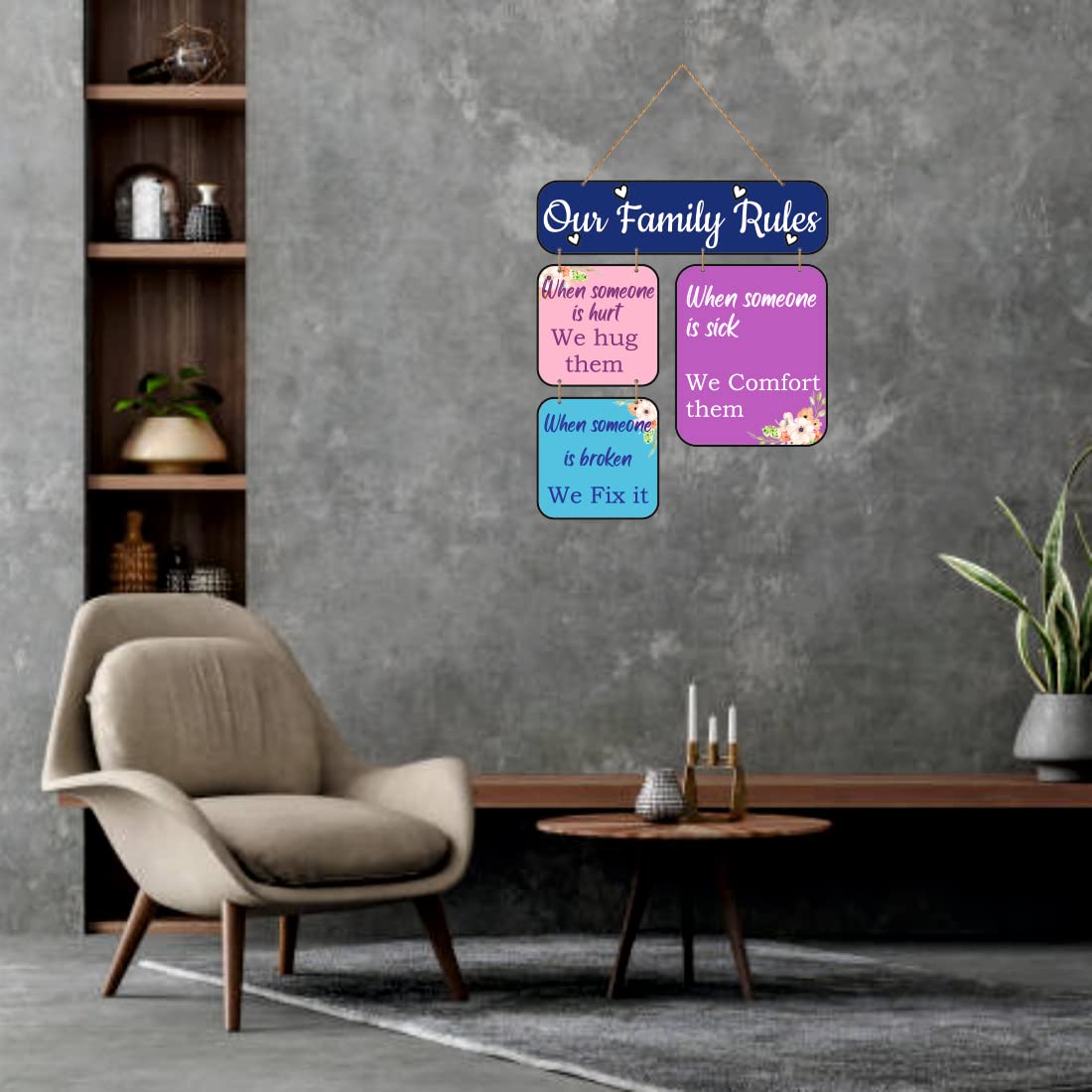 Otidge Family Rules MDF wooden wall hanging - image 4