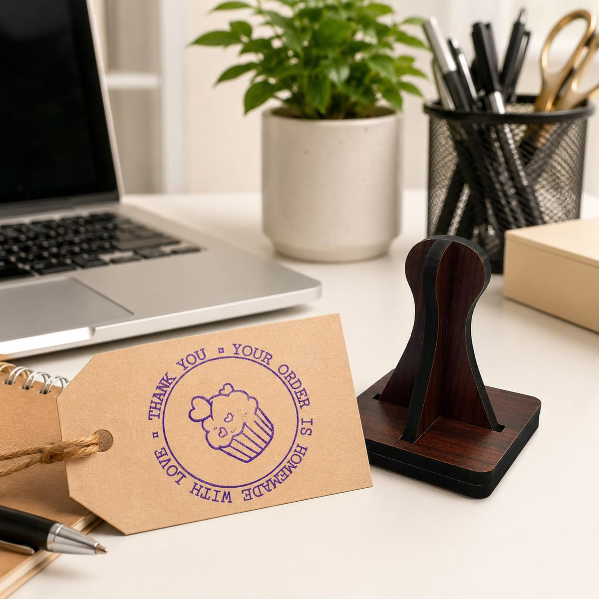Zesta Your Order Is Handmade with Love wooden rubber stamp with black inkpad - image 2