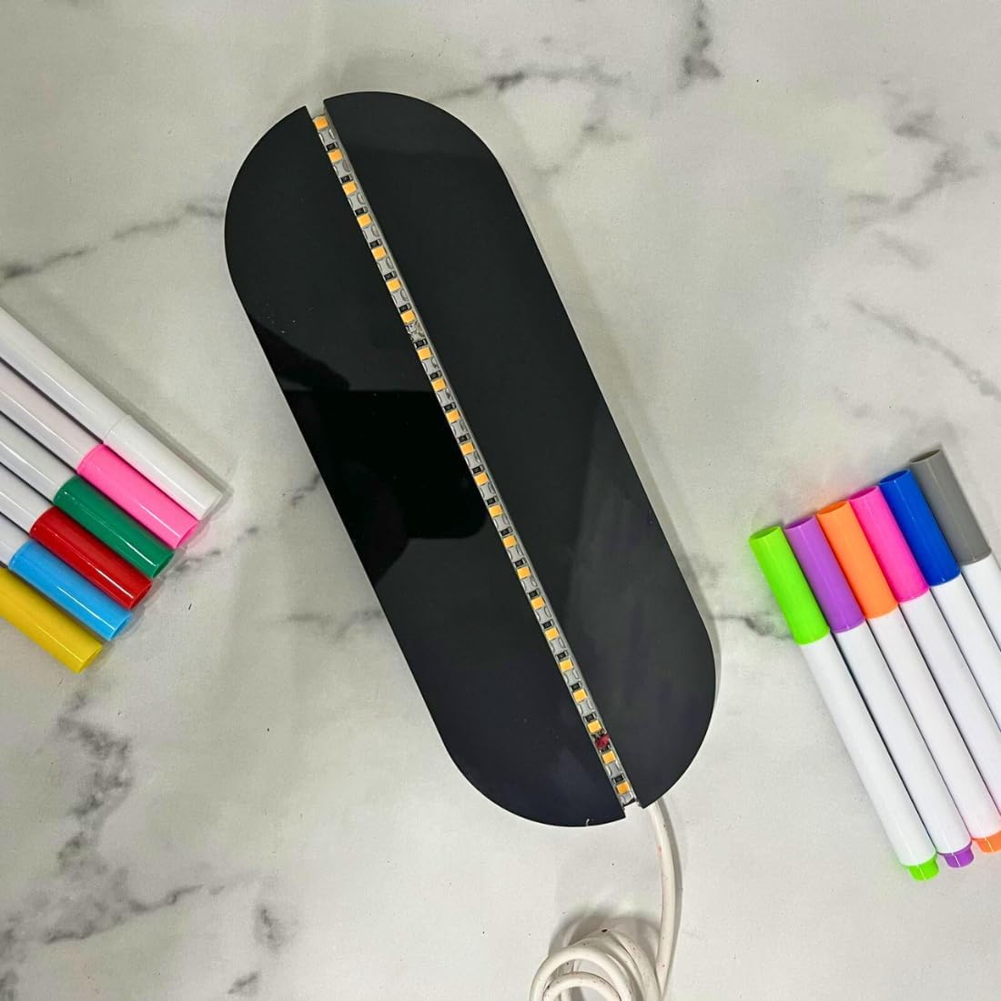 Rewritable Acrylic LED Message Board with Stand | USB Powered Doodle Writing Light Board with 11 Markers