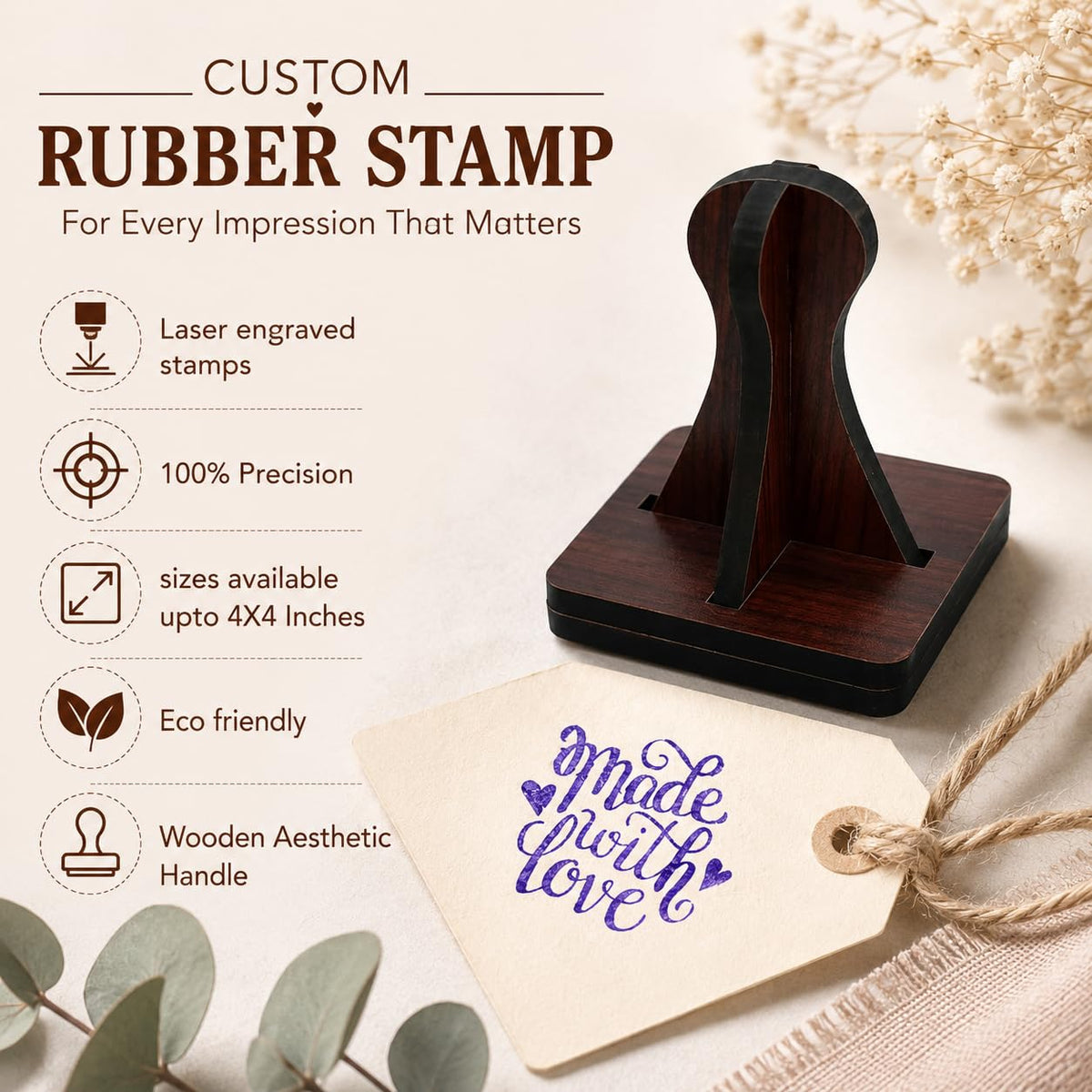 Zesta Made with Love wooden rubber stamp with black inkpad - image 3