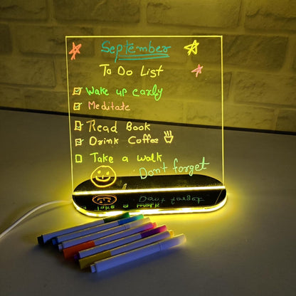 Rewritable Acrylic LED Message Board with Stand | USB Powered Doodle Writing Light Board with 11 Markers
