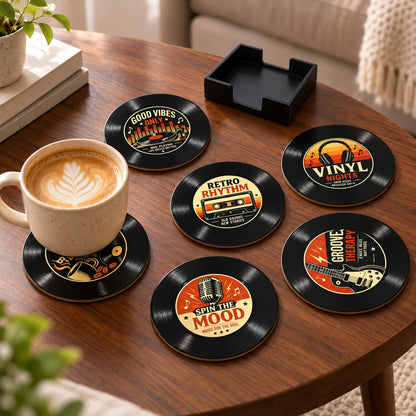 Zesta Vinyl Theme Wooden Coasters – Set of 6 – image 2