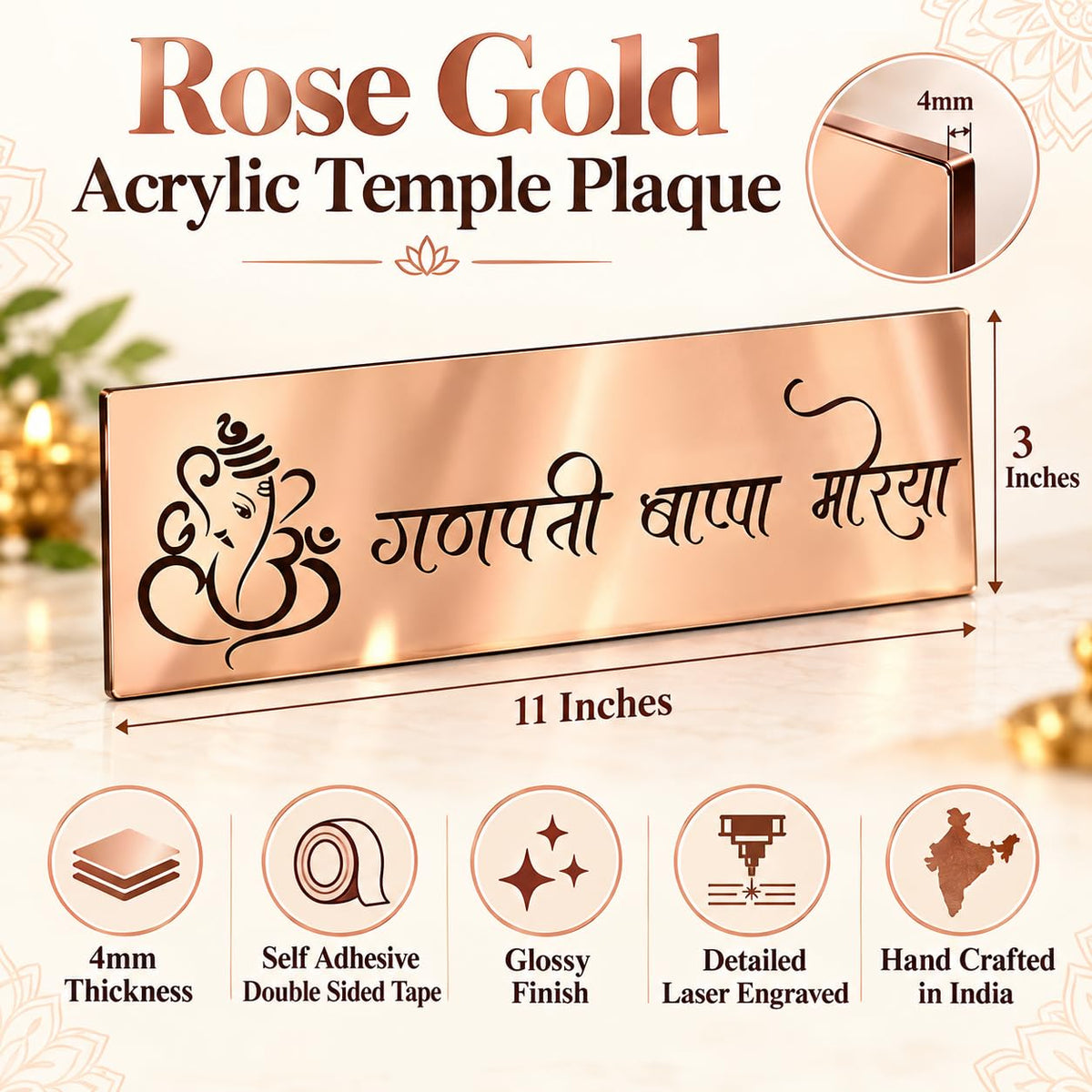 Zesta Ganpati Bappa Morya Self-Adhesive Acrylic Mandir Sticker – image 7