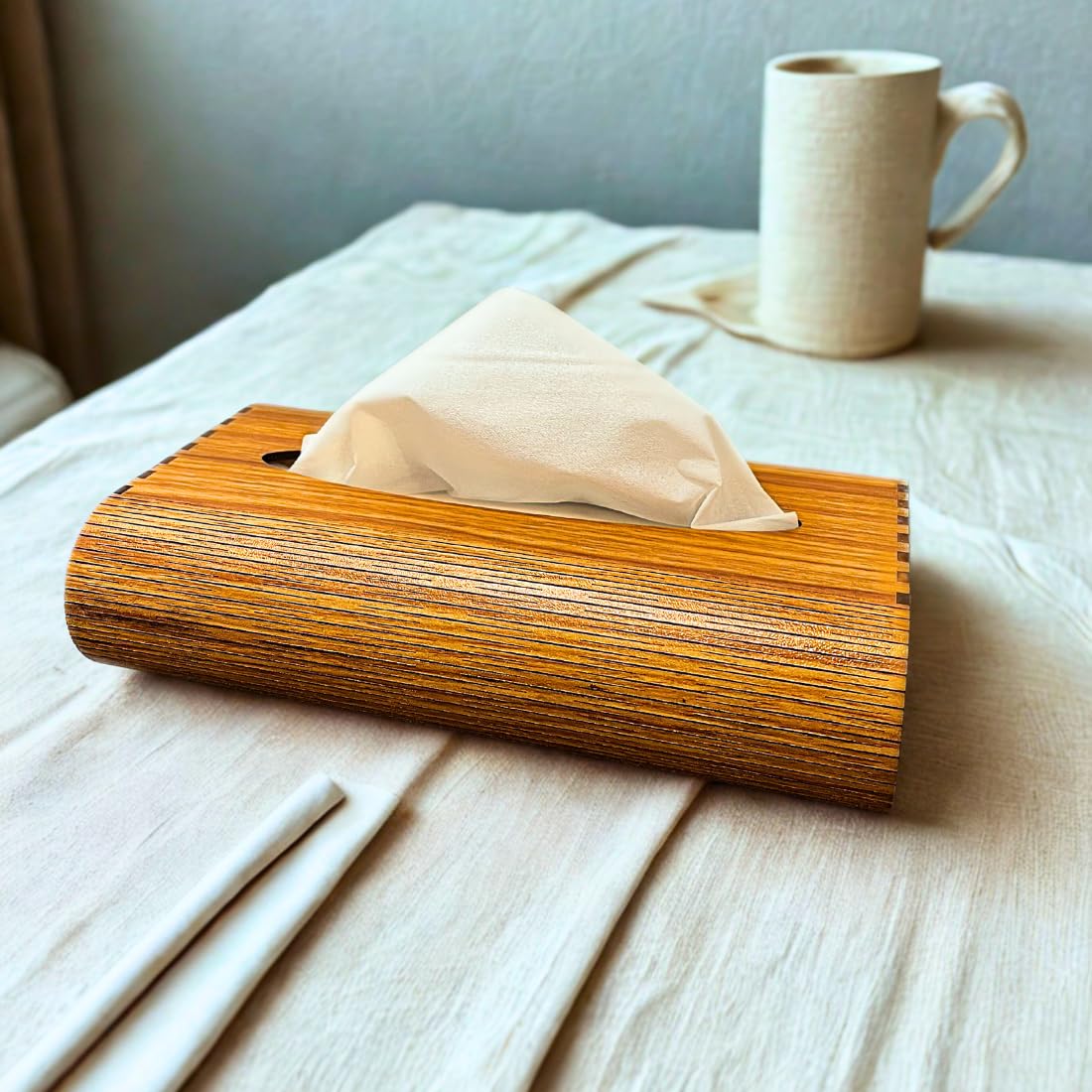 wooden tissue holder box for table decorative tissue holder close up design detail