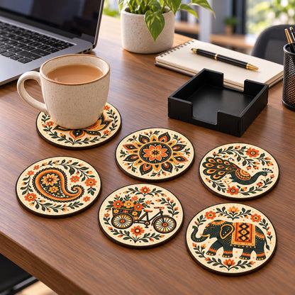Zesta Rajasthani Theme Wooden Coasters – Set of 6 – image 2
