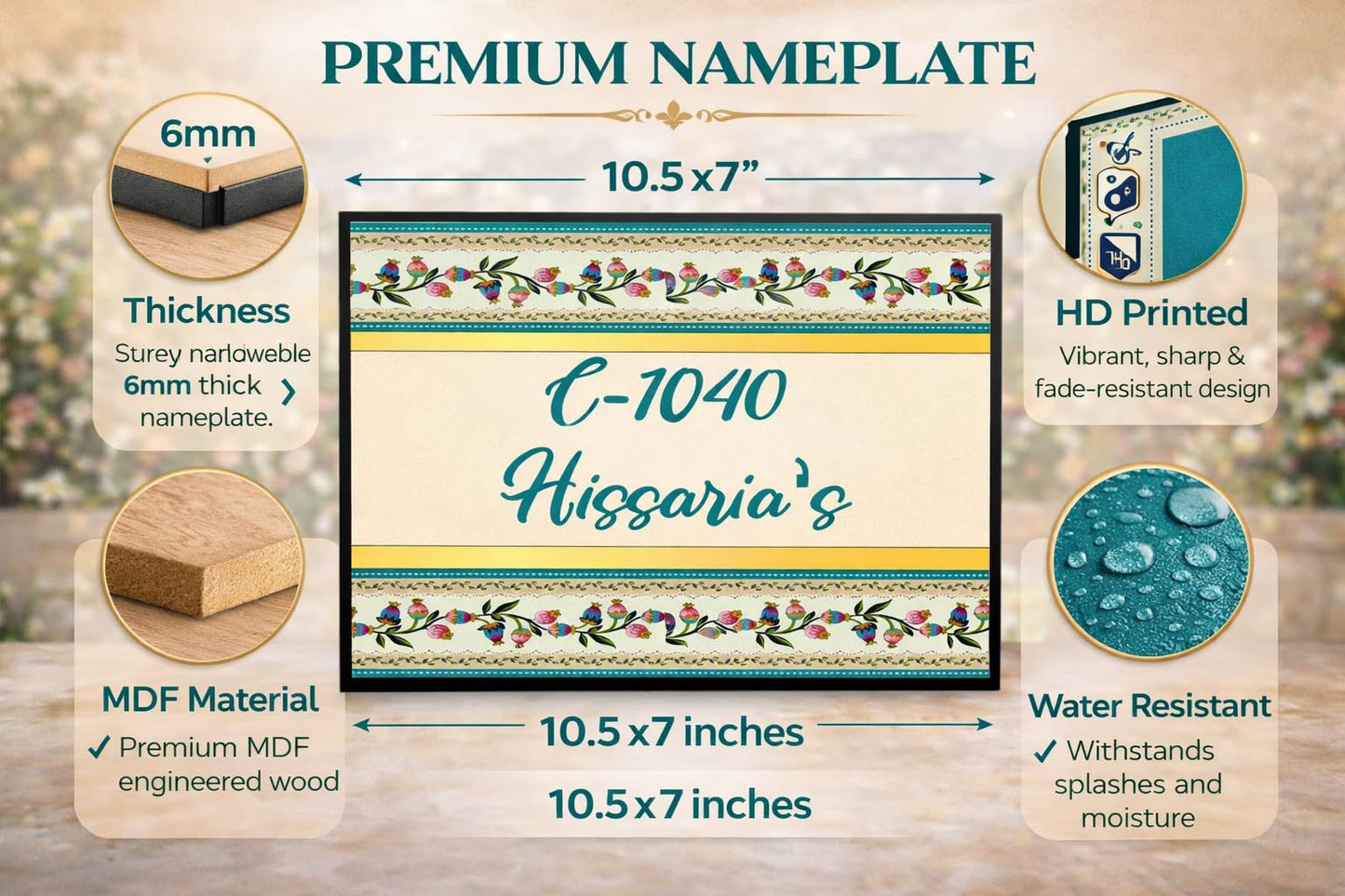 abstract custom name plate for home close up design detail