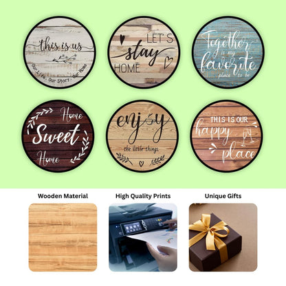 Happy Home MDF Printed Coasters Set of 6 with Holder | Waterproof & Durable